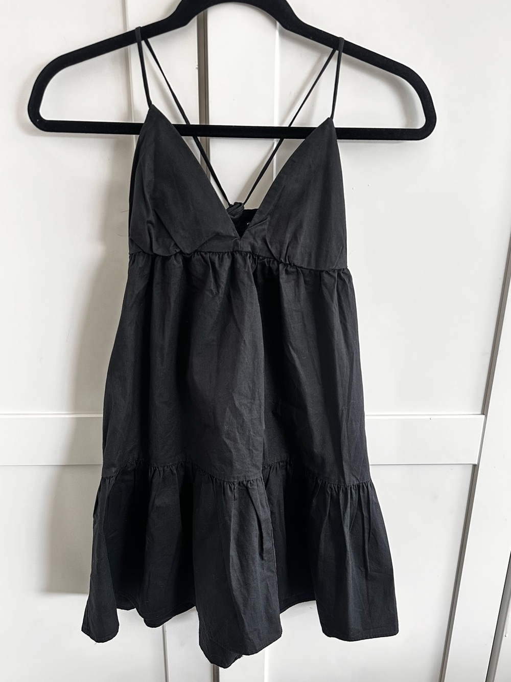 Zara Black Strappy Babydoll Mini Dress XS Open Back Tiered